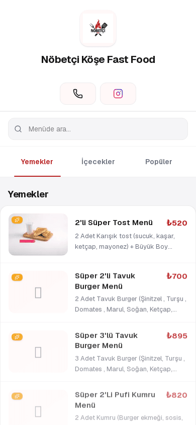 Nöbetçi Köşe dijital menü örneği